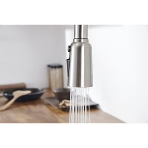Rubinetto da cucina ad arco alto in acciaio inossidabile anticato con doccetta estraibile, comando singolo a 3 vie, finitura nichel spazzolato - Product Image 5