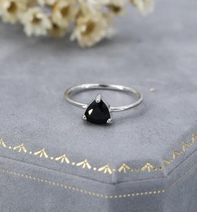 Genuine Black Onyx <b>Ring</b> in Sterling Silver Natural Trillion Cut Onyx <b>Ring</b> <b>Stacking</b> <b>Rings</b> - Product Image 1