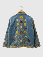 Veste en jean brodée à la main à motifs floraux, col mandarin, manches longues, grande taille, vêtements de printemps pour femmes, style Prairie Chic