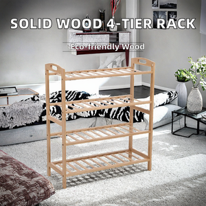 Étagère à chaussures en bambou autoportante/ Étagère à chaussures suspendue en bambou avec poignée pour salon et usage extérieur - Product Image 4