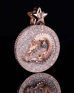 Colgante de Dragón de Oro Rosa con Moissanita, Plata de Ley 925, Collar Redondo con Dijes de Moissanita, Joyería Unisex para Regalo - Product Image 1