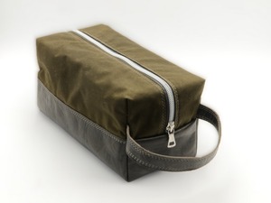 Custom Logo Waterproof Waxed Canvas Leather Toiletry Bag Mens Travel Shaving Dopp Kit Cosmetic Organizer <b>Case</b> LCTB-0079 - Product Image 2
