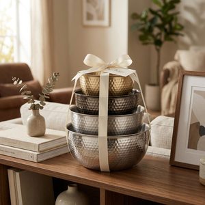 Juego de Tazones Anidados Hechos a Mano de Acero Inoxidable SS304 de 24 cm con Acabado Degradado de Oro a Acero Cuatro Tonos, en Caja, Decoración para el Hogar u Oficina - Product Image 2