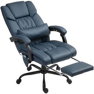 Sedia da Ufficio Reclinabile con Schienale Alto, Altezza Regolabile, Massaggio a 6 Punti, Sedia Direzionale Blu con Poggiapiedi e Telecomando - Product Image 1