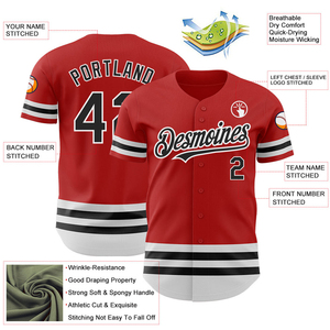 Maillots de baseball personnalisés, tissu 100% polyester de qualité supérieure, sublimation et broderie, logo d'équipe OEM, uniformes sportifs, couleur rouge et blanc - Product Image 3
