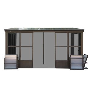 Veranda in Vetro 10x12FT con Finestre in Policarbonato Rimovibili, Struttura in Alluminio, Montaggio a Parete, Permanente, per Tutte le Stagioni - Product Image 1