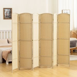 Handcrafted 6-Panel 5.6FT Tall Wood <b>Folding</b> Room Divider <b>Screen</b> Beige Freestanding Privacy Partition for Home Office - Product Image 2