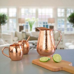 Copper jug set for modern premium hydration experience water <b>storage</b> metal set with glasses durable reusable kitchen drinkware - Product Image 5