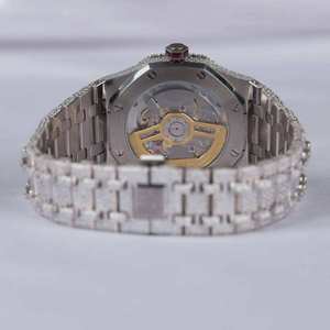 Reloj de Lujo para Negocios Shanghai, Totalmente Adornado con Moissanita, Cuarzo, Acero Inoxidable, Esfera Esqueleto Púrpura de 16mm, Cristal de Zafiro, Resistente al Agua - Product Image 3