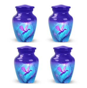 Purple Blue Cremation Urn Metal Ashes <b>Memorial</b> Vessel Custom Design Adult Burial <b>Keepsake</b> with Drawstring Pouch - Product Image 4
