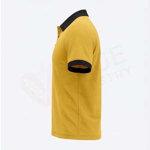 <b>Men's</b> Mustard <b>Yellow</b> Short Sleeve Polo <b>Shirt</b> With Black Collar And Cuffs Casual Knitted Solid Design Regular Fit - Product Image 3