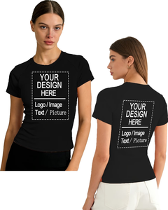 Women's Black Slim Fit Crew Neck T-Shirt Custom Logo Printed Casual Short Sleeve Woven Solid Design Premium Summer - Product Image 1
