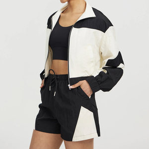 Women's Solid <b>Track</b> <b>Jacket</b> Set Sporty Full Sleeve Zipper Shorts Outfit Winter Breathable Waterproof Quick Dry Spandex/Cotton - Product Image 3