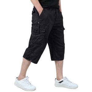 Pantalones Cortos Deportivos Cargo Negros para Hombre con Paneles de Ventilación y Tela Antitranspirante, Lona 100% Poliéster, Cintura Elástica - Product Image 1