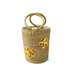 Vietrustic Hot Selling Handmade <b>Handbag</b> Seagrass Cotton Woven Tote Bag Natural Fiber Rustic Style <b>Boho</b> Casual Beach Shopping Bag - Product Image 1