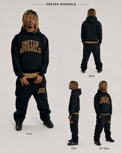 Ensemble sweat à capuche et jogging pour homme, noir, avec logo léopard, manches longues, coupe classique, streetwear, pour l'automne, délavé à l'acide, léger - Product Image 2