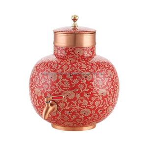 Qualité supérieure en gros imprimé émail motif floral cuivre réservoir d'eau ayurvédique avantages pour la santé pot en cuivre à bas prix - Product Image 4