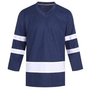 Men's Navy Blue Ice Hockey Jersey V-Neck Three Quarter Sleeve Moisture Wicking Mesh <b>Sport</b> <b>Shirt</b> Striped Design Regular Fit - Product Image 3