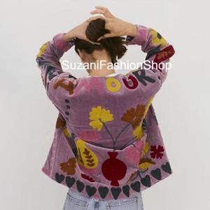 Suzani artisanal unisexe en velours brut brodé floral, à manches longues, écologique, respirant, épais, style hiver, ouvert sur le devant - Product Image 2