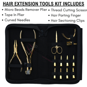 Kit d'outils pour extensions capillaires : Pince à micro-perles, Pince pour extensions adhésives, Aiguilles courbées, Ciseaux à fils, Pinces de séparation des mèches - Product Image 2