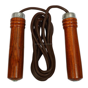 Corde à sauter en cuir avec poignée en bois, longueur réglable pour l'entraînement de boxe et les exercices de fitness - Product Image 1