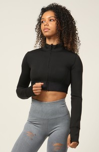 เสื้อแจ็คเก็ตผู้หญิงทรงเข้ารูป ซิปหน้า สีดำ แบบครอป ใส่ได้สองด้าน ระบายอากาศได้ดี น้ำหนักเบา ไร้ตะเข็บ - Product Image 3