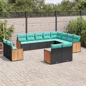 Set di divani da giardino in polyrattan nero con cuscini per arredamento da esterno dal design contemporaneo - Product Image 3