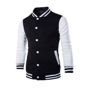 Men's Black White Varsity Jacket Regular Fit Stand Collar <b>Button</b> Closure Casual Outerwear Winter Wear Front Logo High Street - Product Image 1