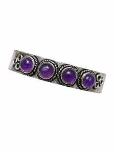 Purple Dynasty Natural <b>Amethyst</b> Artisan Open Cuff Bangle Gold/Silver Plated Brass Jewelry Town JT-044 Unisex Classic - Product Image 1