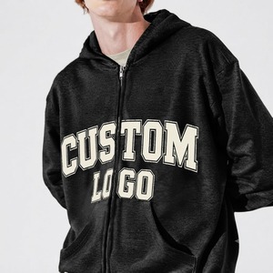 Sweat-shirt à capuche zippé personnalisé avec logo imprimé numériquement, unisexe, surdimensionné, 100% coton French Terry, vêtement décontracté pour l'automne - Product Image 1