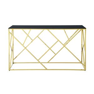 55\" Modern Gold <b>Sofa</b> <b>Table</b> with Sturdy Metal Frame & <b>Black</b> Tempered Glass Top Console <b>Tables</b> for Living Room Entryway - Product Image 2