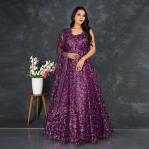 Elegante Vestido Largo de Red con Bordado, Silueta Acampanada, Secado Rápido, Suave Dupatta, Ideal para Bodas, Diwali, Playa y Otras Ocasiones - Product Image 1