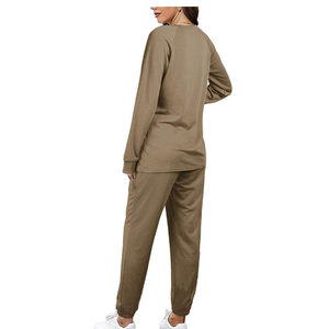 <b>Women</b> 2-Piece <b>Fleece</b> Solid Tracksuit Set Khaki Polyester/Cotton Quick Dry Long Sleeve Crew Neck Top Drawstring <b>Jogger</b> Pants - Product Image 3