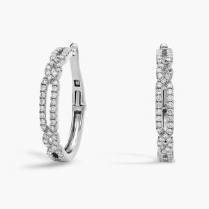 ต่างหูห่วงเพชรเพาะเลี้ยงแบบ Pavé Link ทองคำขาว 14K - Product Image 1