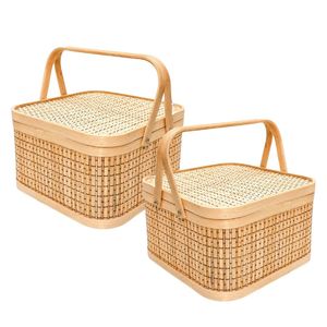 PHU HAO Best Selling Eco-Friendly Bamboo <b>Square</b> Woven Gift <b>Basket</b> with Hinged Lid Handles Multifunction Multi-Purpose Home Decor - Product Image 1
