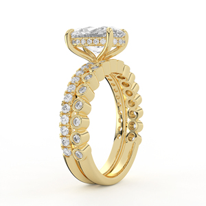Anillo de Oro Amarillo de 14K y 18K con Diamantes Cultivados en Laboratorio, Corte Ovalado Central, Collar con Pavé Oculto, Bisel a Juego, Banda Redonda, Joyería Nupcial - Product Image 3
