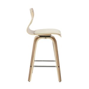 Ensemble de 2 tabourets de bar Folia Mid Century Modern en bois de zèbre et simili cuir crème - Product Image 3