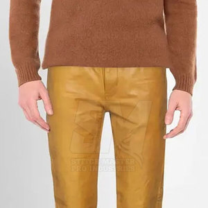 Genuine <b>Leather</b> <b>Men's</b> Casual Straight Mid Rise Lightweight Breathable Eco-Friendly Durable Custom Made <b>Leather</b> <b>Pant</b> - Product Image 4