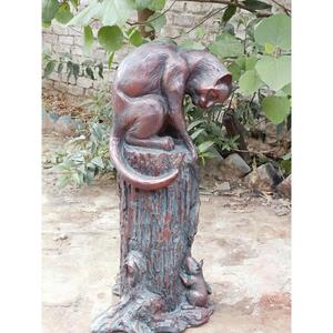 Sculpture de chat en métal coulé à la main, finition patine verte antique, style vintage, statue de chat pour la décoration de jardin et de pelouse - Product Image 3