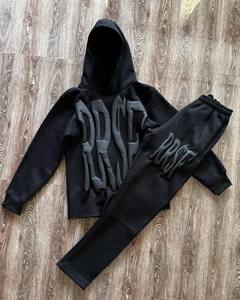 ARSCF Black Hooded Tracksuit <b>Set</b> Full Sleeve 3D Embroidery Letter Print Streetwear Unisex Adult Autumn Casual Wear - Product Image 1