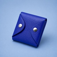Dompet Kartu Sutra Biru Mewah Lainnya, Desain Minimalis, Penutup Kancing, Ukuran 4/6 Inci, Penyimpanan Kartu Nama, Koin, Keperluan Sehari-hari