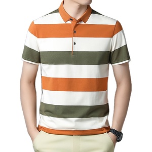 เสื้อโปโลแขนสั้นผู้ชายลายทางถักนิตติ้ง ทรงลำลอง สีชมพู ฟ้า ขาว ดีไซน์บล็อกสี - Product Image 4