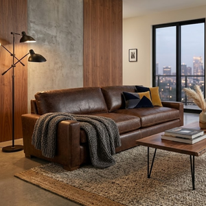 Luxury Dark Brown Genuine Leather <b>Sofa</b> 2 Seater Large Size Couch with Boxy Arms Modern Living Room Furniture for Villa Apartment - Product Image 1
