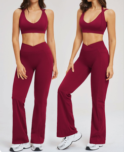 New Arrival Lightweight 2 Piece Sports Suit High Support Bra V Waist Pockets Flared <b>Pants</b> Active Wear Women Yoga Set - Product Image 4