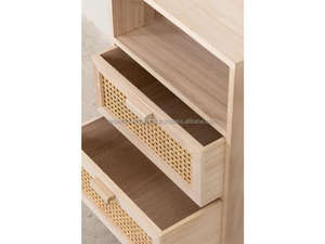 Mesa de Noche de Ratán y Madera de Mango con Cajones |   Mesa de Noche de Madera Natural |   Muebles de Almacenamiento para Dormitorio, Mesa Auxiliar - Product Image 3