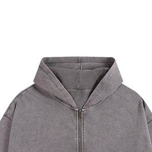 Sweat-shirts à capuche zippés pour garçons, effet vieilli, en coton lourd, style vintage, pour hommes - Product Image 3