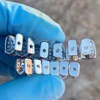 Grillz Hip Hop de Luxe en Argent Sterling 925, entièrement sertis de Moissanite VVS taille brillant rond, pour la personnalisation