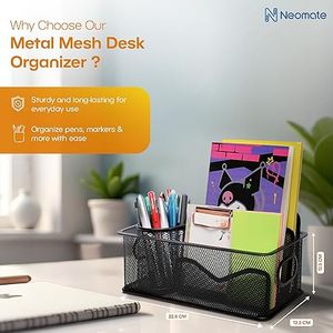 Craft India Overseas Black Metal Mesh Round Desk Organizer Set with Pen Holder and Storage <b>Bins</b> (Large Capacity) - Product Image 4