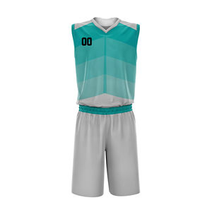 Ensemble de maillots de basket-ball personnalisés sublimés, coupe athlétique, unisexe adulte, sans manches, col en V, dégradé violet-gris, évacuation de l'humidité - Product Image 2