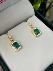 Pendientes de Esmeralda Auténtica, Piedra de Nacimiento de Mayo, Joyería Nupcial, Latón Chapado en Oro de 14K, Certificado IGI, Regalo Elegante para Mujer - Product Image 4